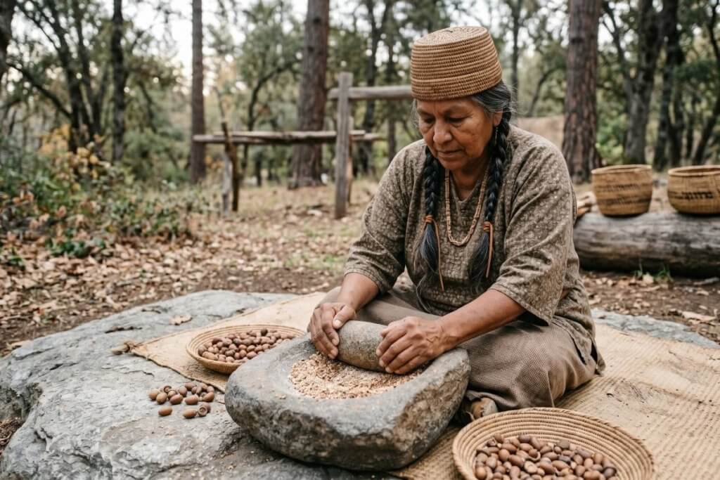 traditional acorn grinding indigenous California