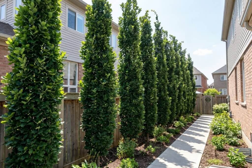 columnar oak narrow privacy screen small yard