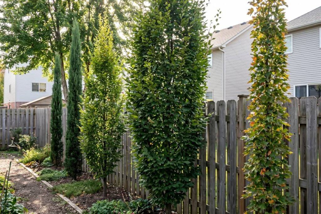 narrow columnar trees comparison side yard privacy